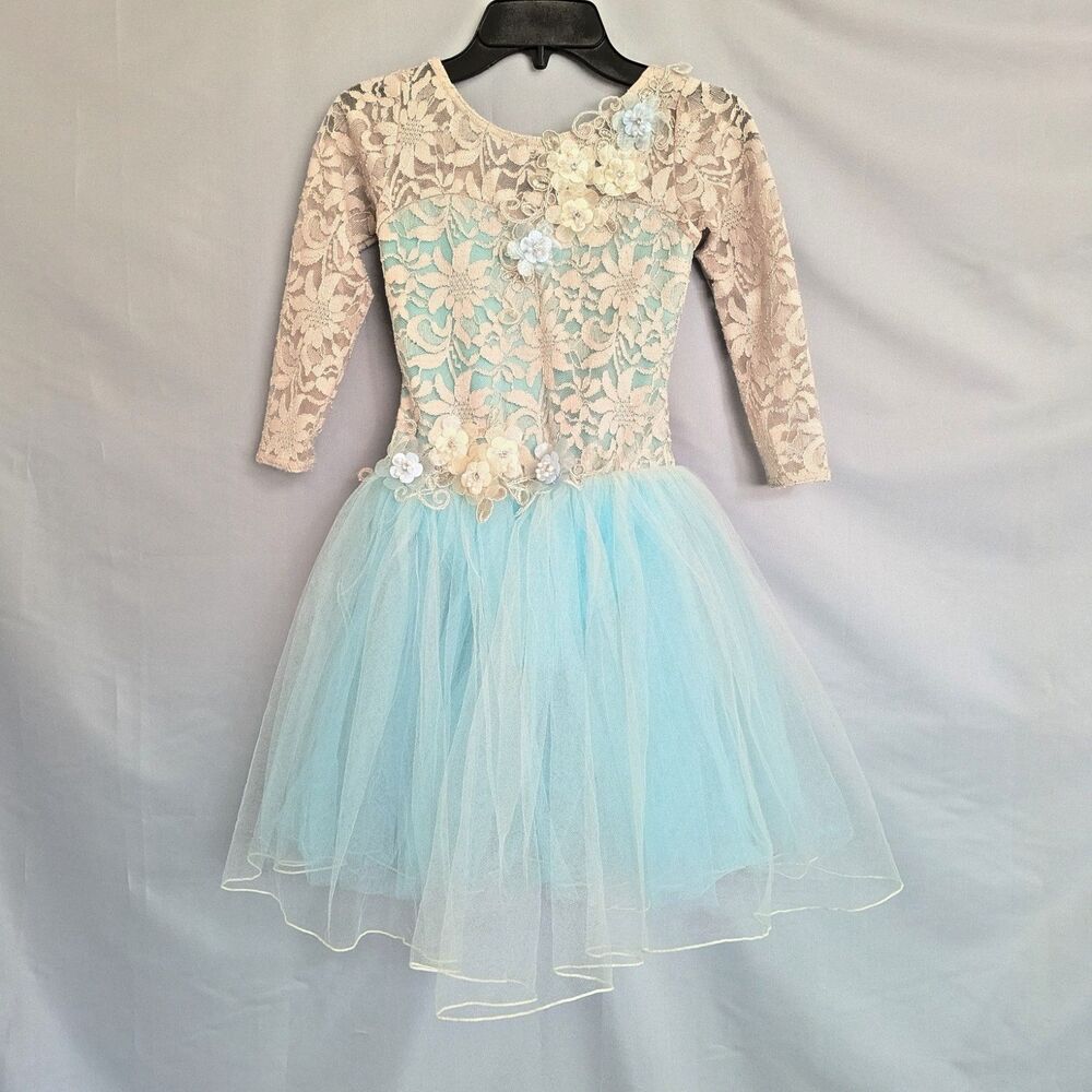 A Wish Come True Clair de Lune Ballet Tutu Dance Costume Size MC Child Aqua Tan